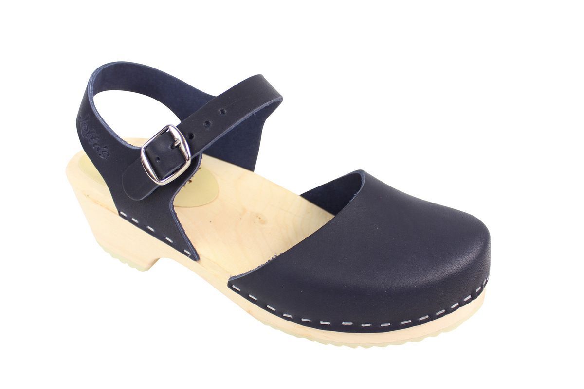 navy leather clogs