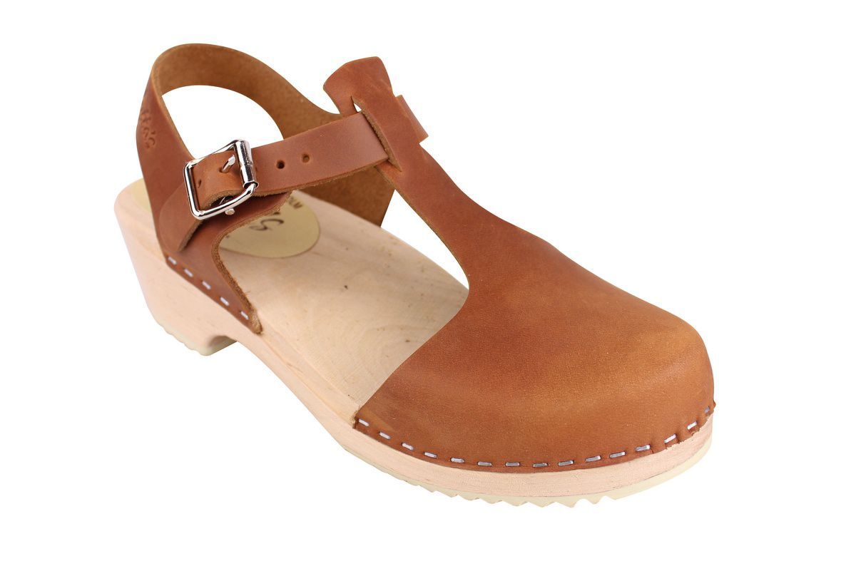 wooden low heel clogs