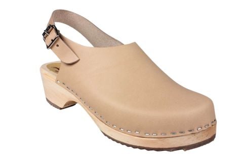 simple two strap wooden and leather clog heels – shop state and plain