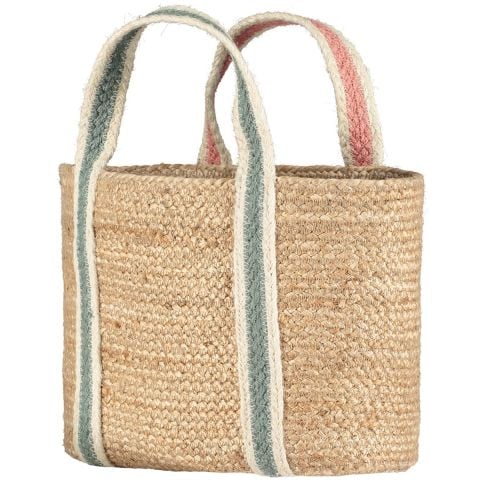 Jute Tote Bag with thistle and rose long handles. Lotta from Stockholm