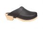 Mens clogs black clogs for men by lotta from Stockholm. Black leather upper with traditional wooden clogs base.