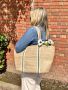 Jute Tote Bag with thistle and rose long handles. Lotta from Stockholm