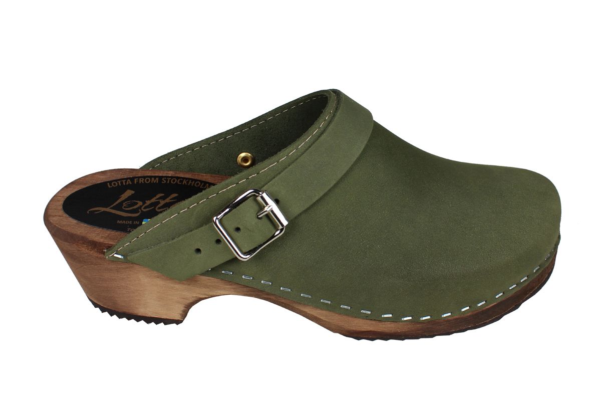 Green Clogs with strap on Brown Base |Lotta from Stockholm