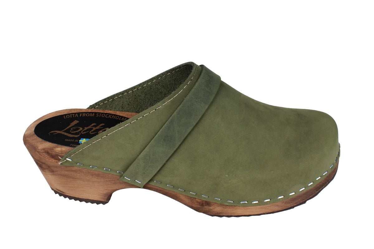 Classic Green Clogs in Oiled Nubuck on Brown Base