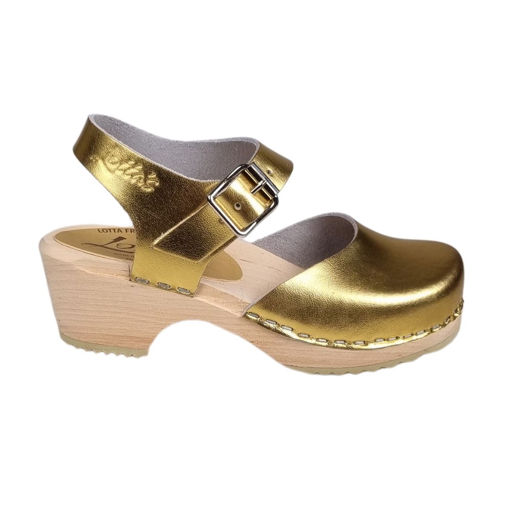 Gold Clogs, Little Lotta's Low Wood Gold Clogs by Lotta from Stockholm