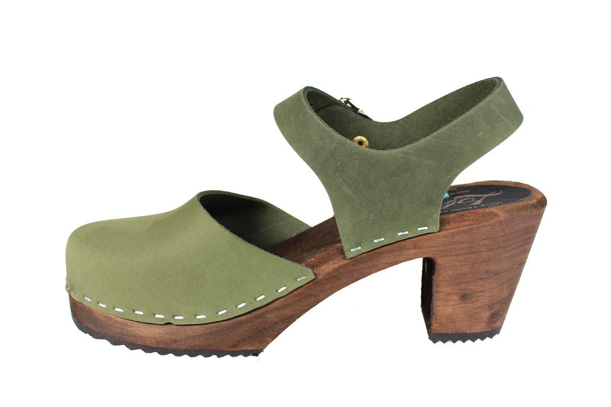 Highwood Mary Janes Clogs Green on Brown Base | Lotta from Stockholm