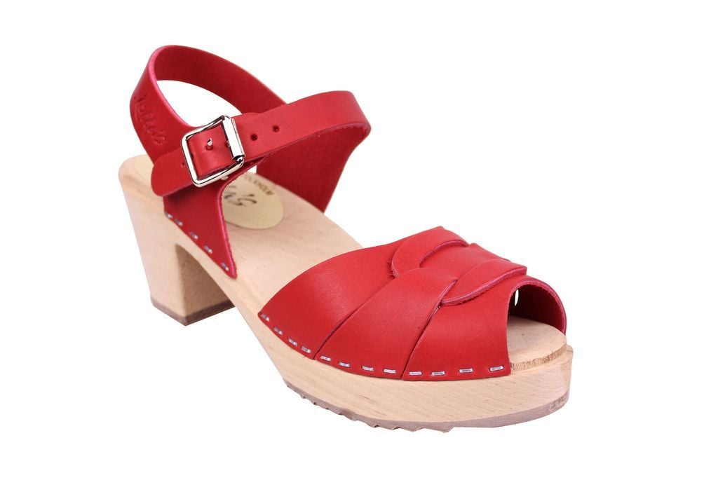 Peep Toe Red Wooden Clogs | Lotta from Stockholm