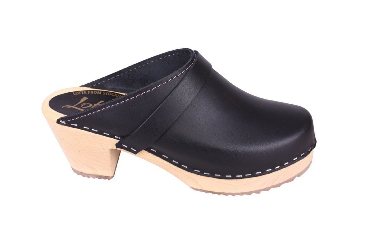 Classic High Heel Clogs Black Leather | Lotta from Stockholm