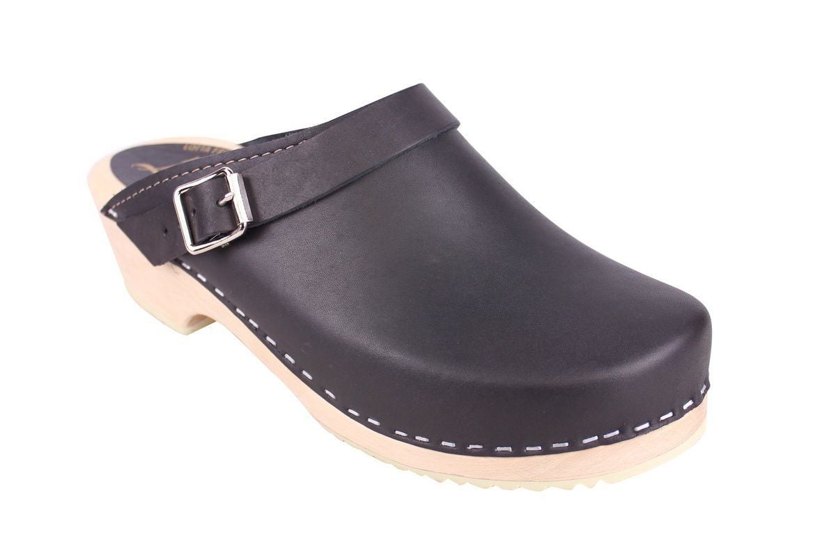 Classic Black Leather Clogs with strap |Lotta from Stockholm