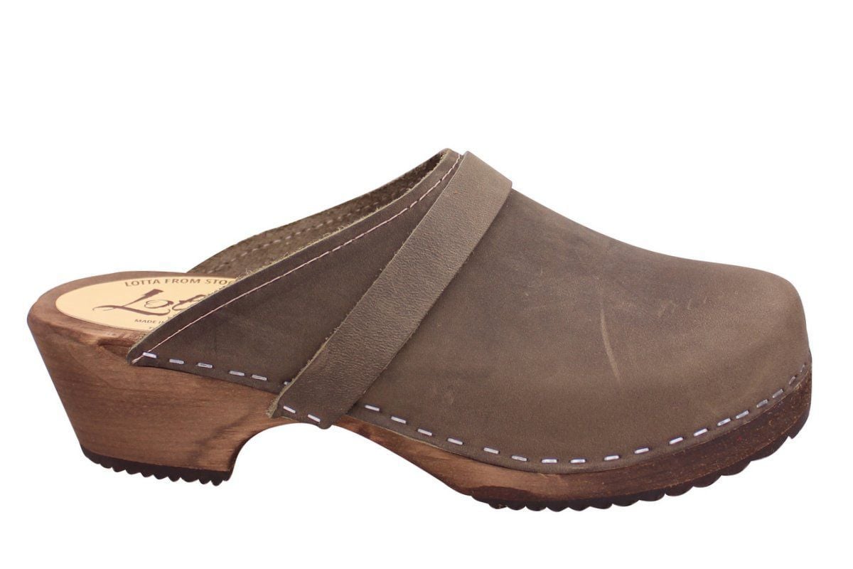 Classic Taupe Oiled Nubuck Clogs on brown base Seconds