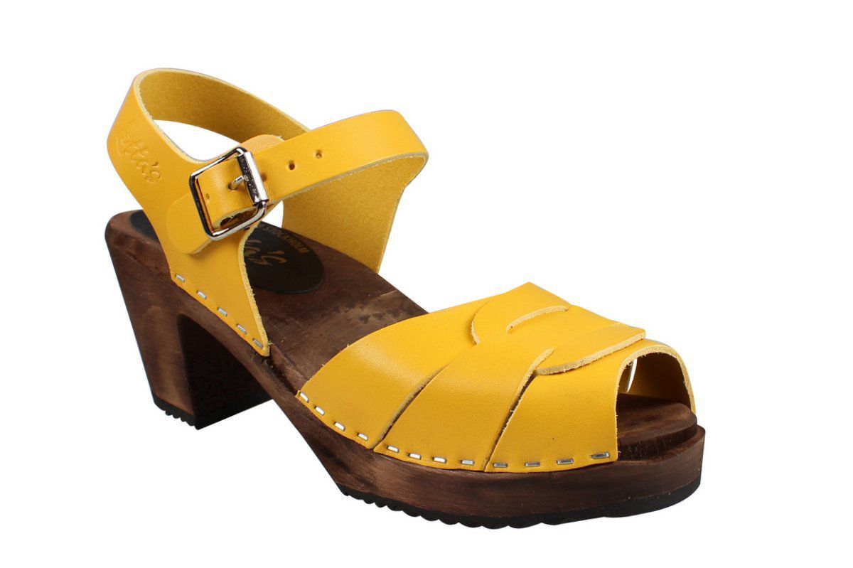 Lotta From Stockholm: Womens High Heel Peep Toe Wooden Clogs in Yellow ...