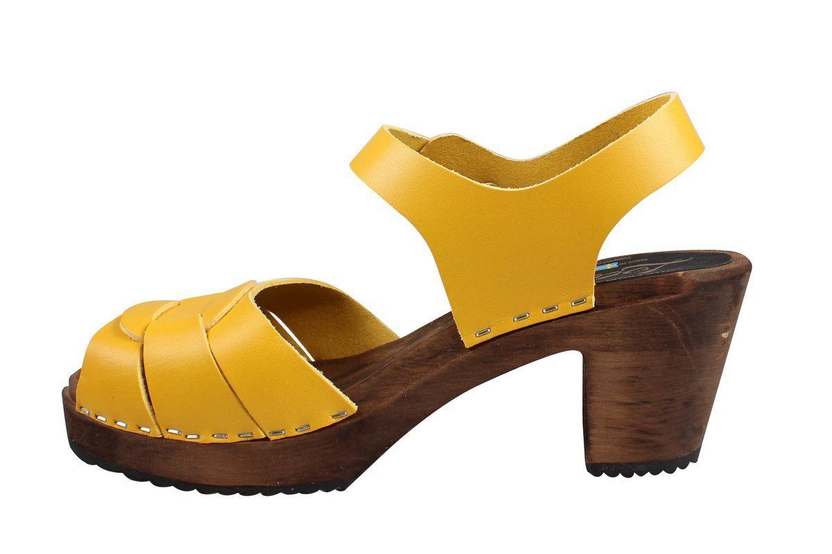 Lotta From Stockholm: Womens High Heel Peep Toe Wooden Clogs in Yellow ...