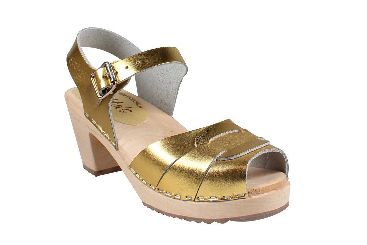 Peep Toe Gold Clogs | Lotta from Stockholm