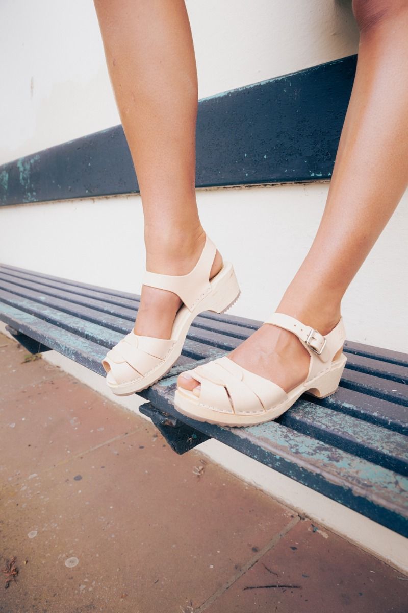 Peep toes clogs Palomino colored leather sandals by Lotta from Stockholm. Swedish Clogs Mules handmade in Sweden