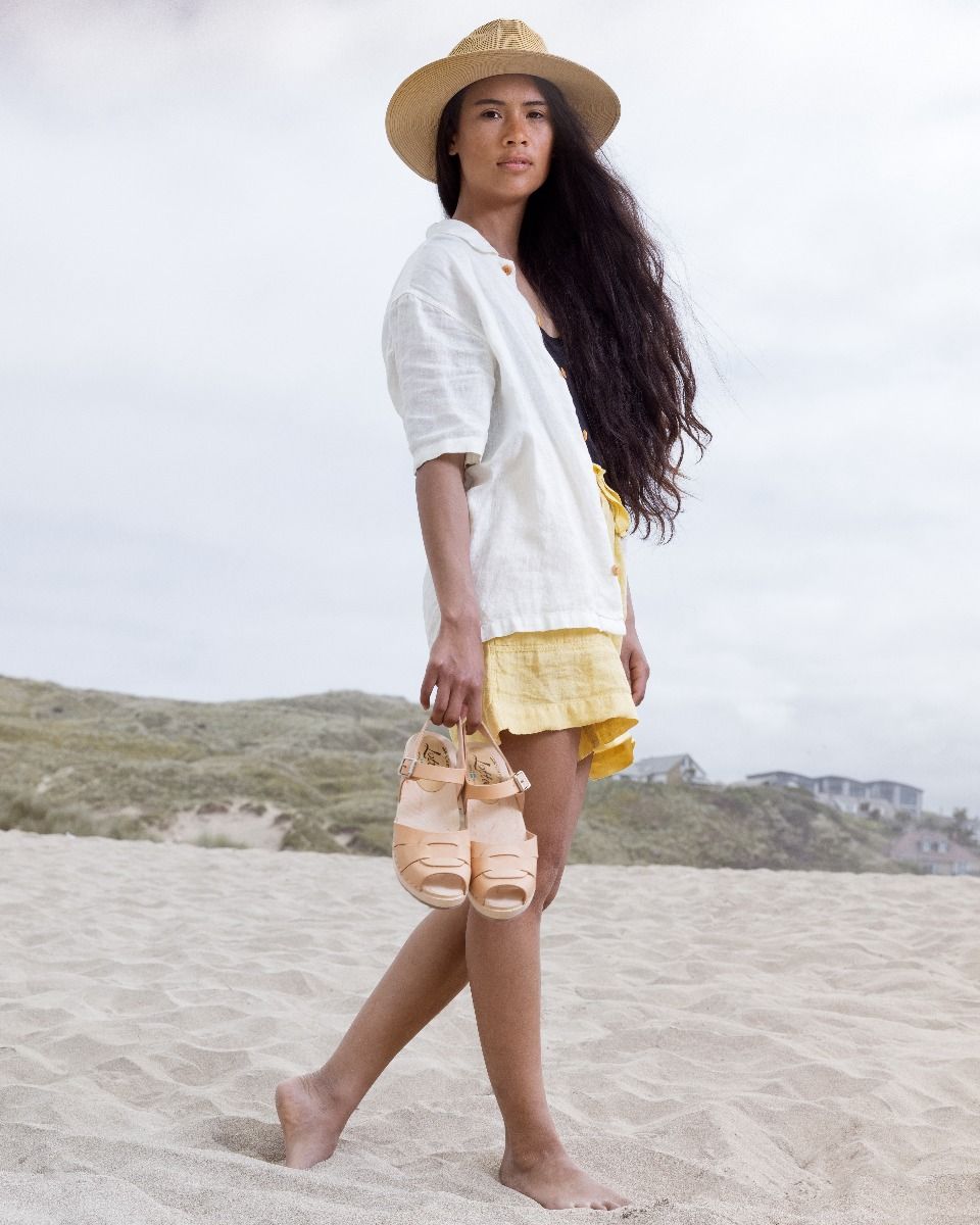 Peep Toe clogs for women in Natural Leather with low heels by Lotta from Stockholm. perfect for Summer days beach weddings