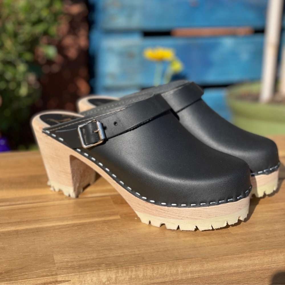 High Heel Black Clogs Tractor Sole | Lotta from Stockholm